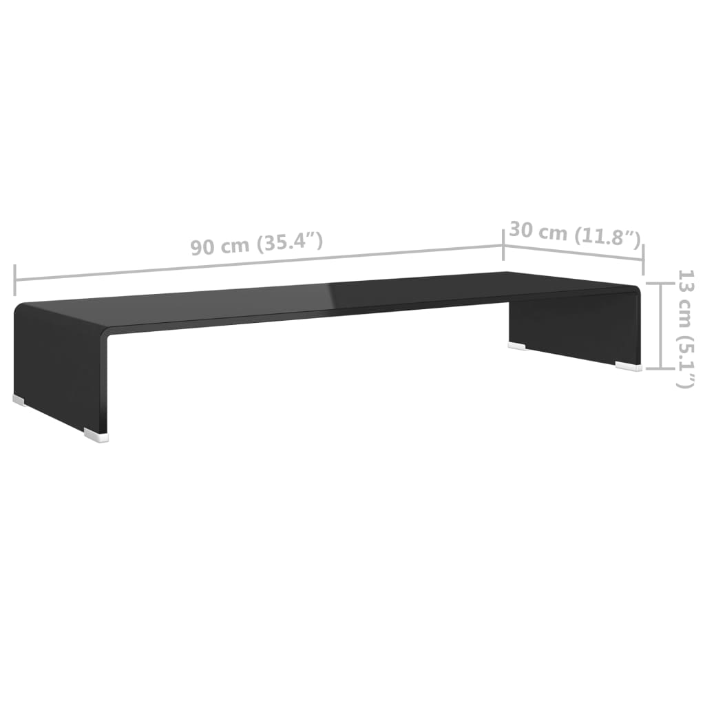 Table TV/rehausseur d'écran en verre noir 90x30x13 cm
