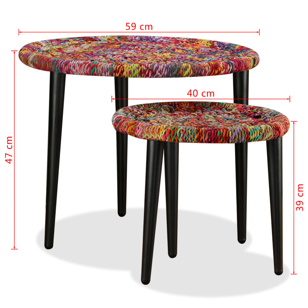 2-piece coffee table set with Chindi details, multicolored