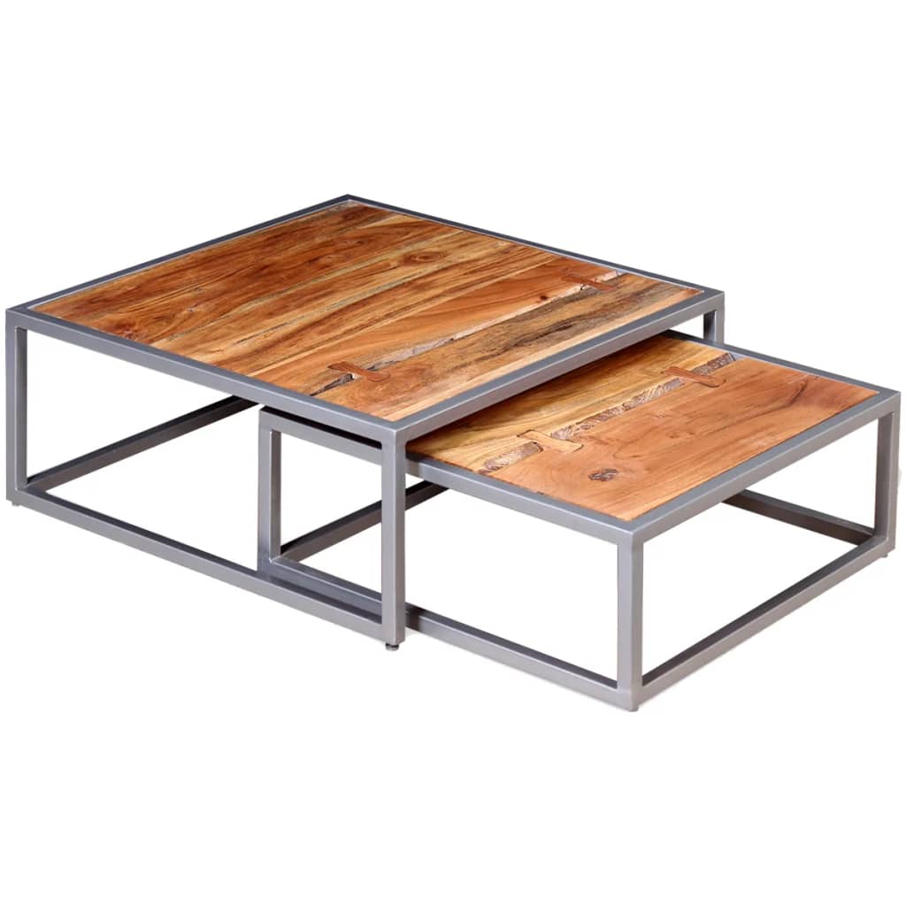 2-piece coffee table set made of solid acacia wood