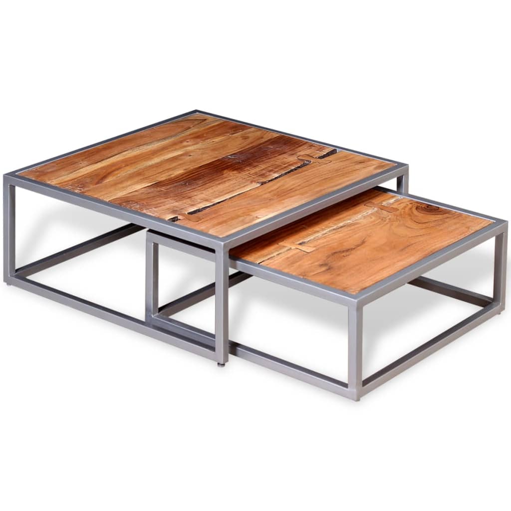 2-piece coffee table set made of solid acacia wood