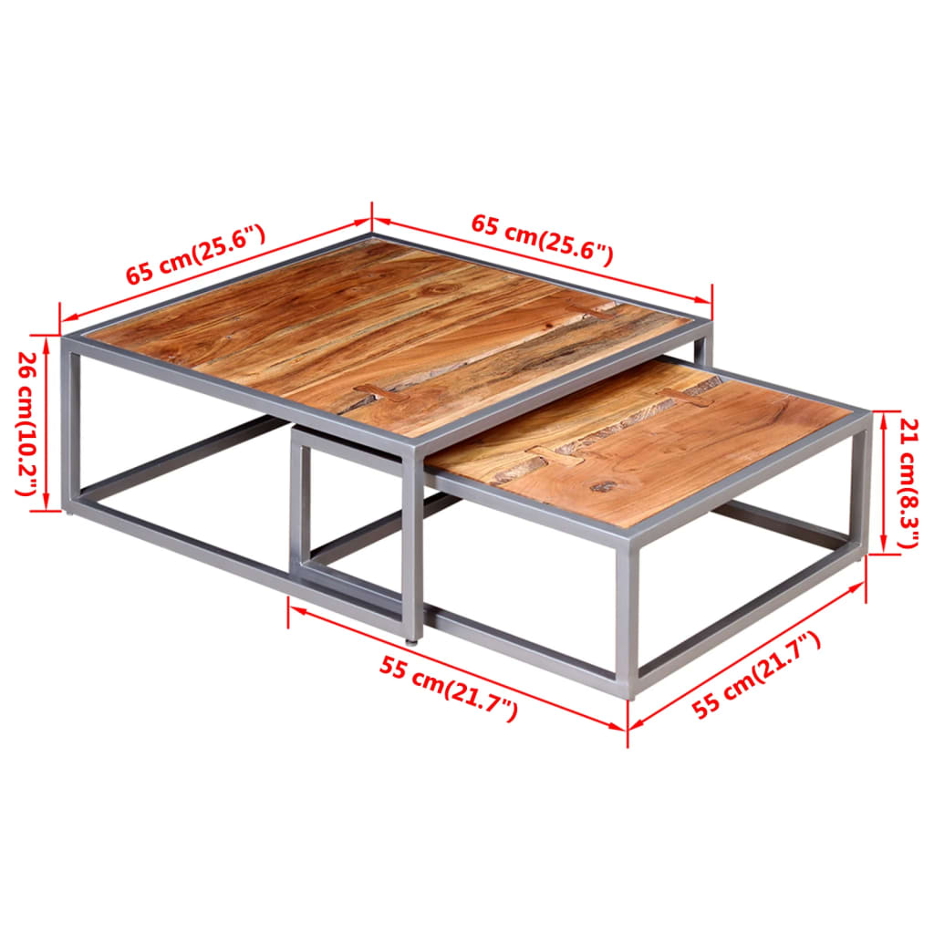 2-piece coffee table set made of solid acacia wood