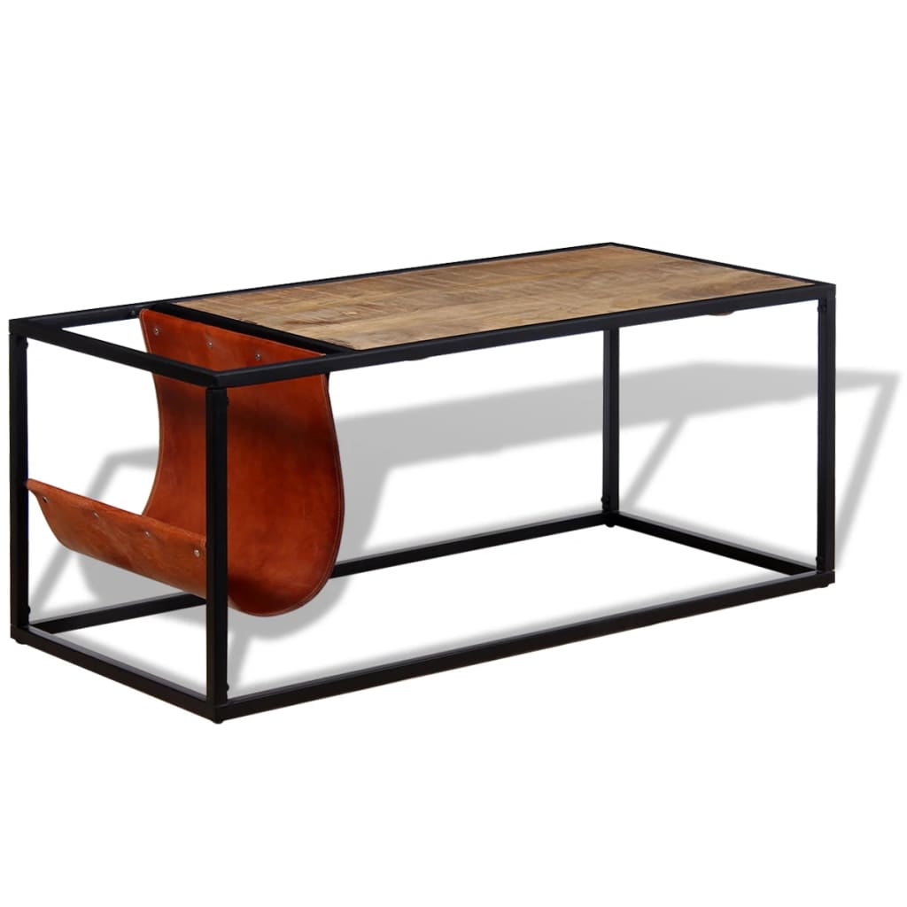 Coffee table with magazine rack made of genuine leather 110x50x45 cm