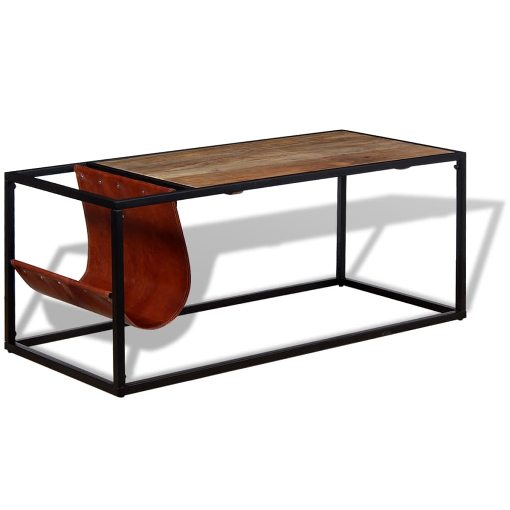 Coffee table with magazine rack made of genuine leather 110x50x45 cm