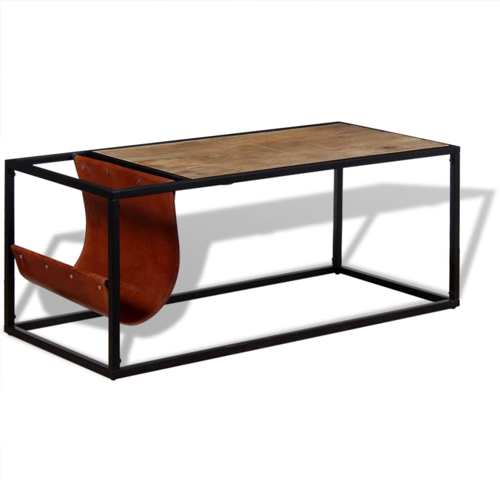 Coffee table with magazine rack made of genuine leather 110x50x45 cm