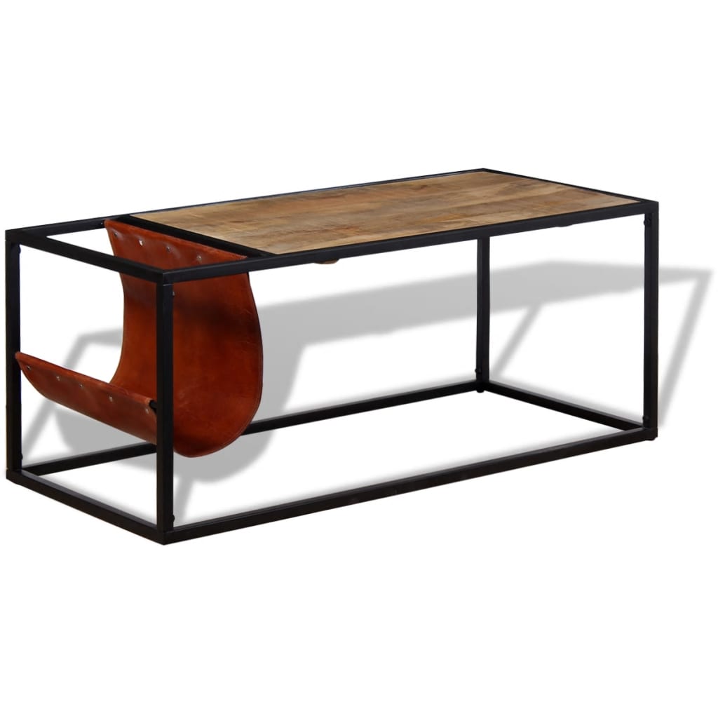 Coffee table with magazine rack made of genuine leather 110x50x45 cm