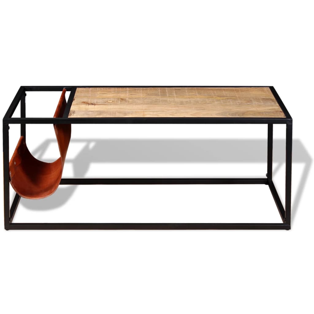 Coffee table with magazine rack made of genuine leather 110x50x45 cm