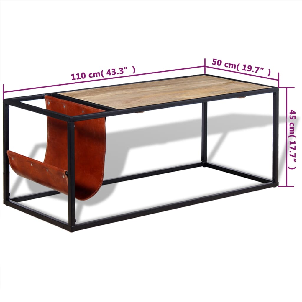 Coffee table with magazine rack made of genuine leather 110x50x45 cm