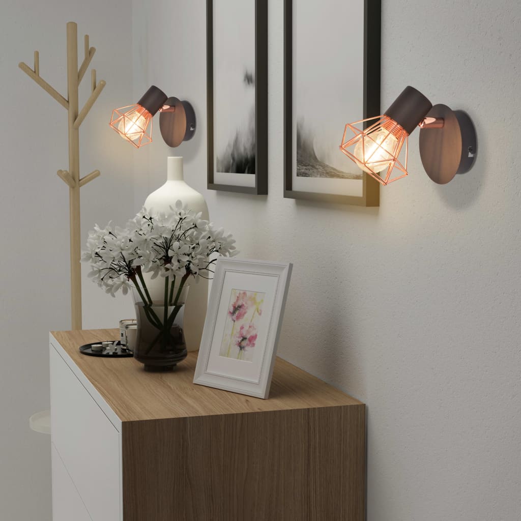 Appliques murales, lot de 2, E14, noir et cuivre