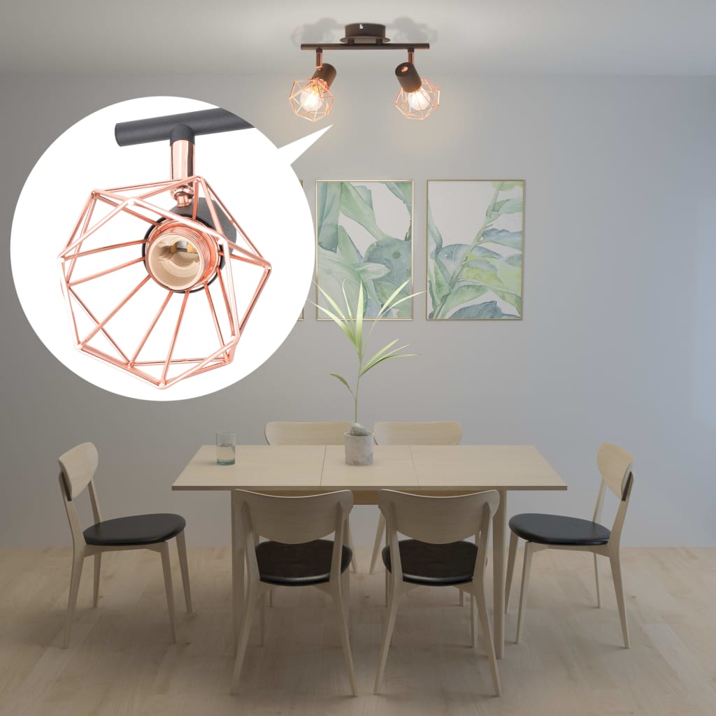 Ceiling light with 2 spotlights E14 black and copper