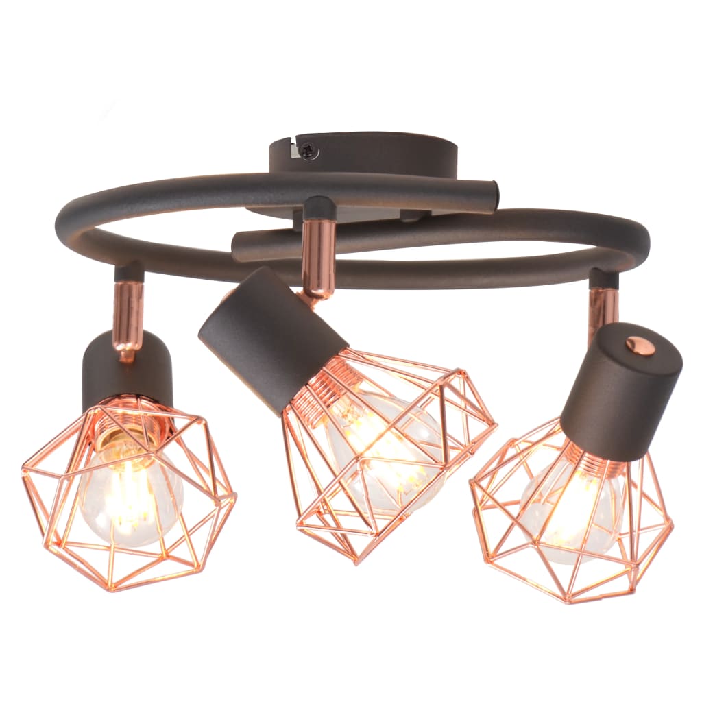 Ceiling light with 3 spotlights E14 black and copper