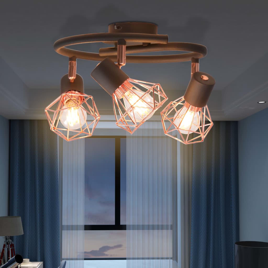 Ceiling light with 3 spotlights E14 black and copper