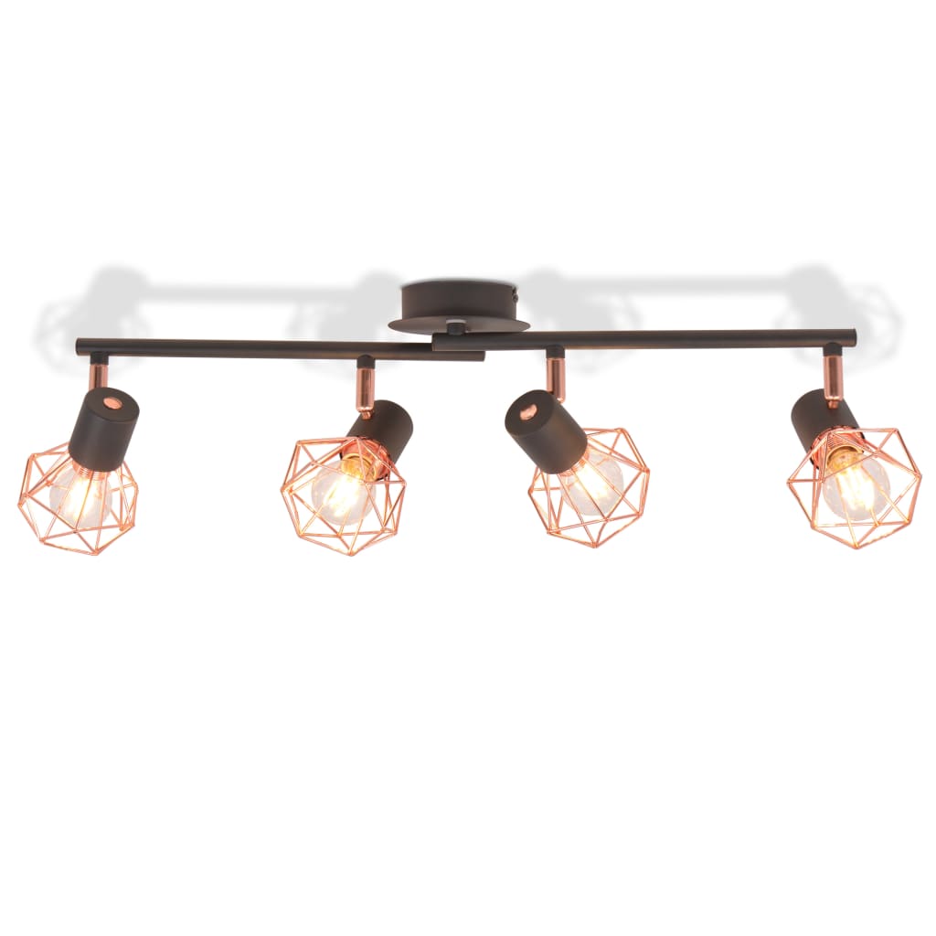 Ceiling light with 4 spotlights E14 black and copper