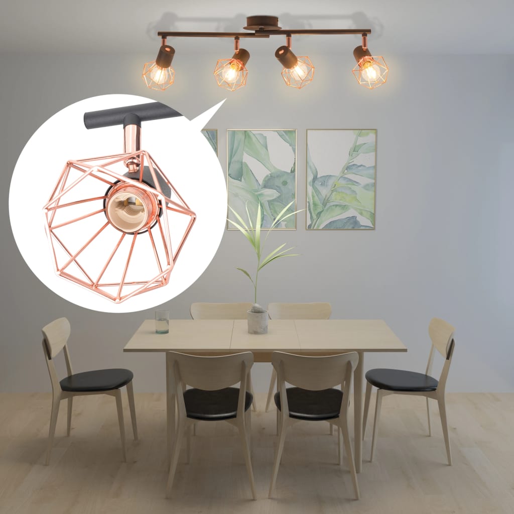 Ceiling light with 4 spotlights E14 black and copper