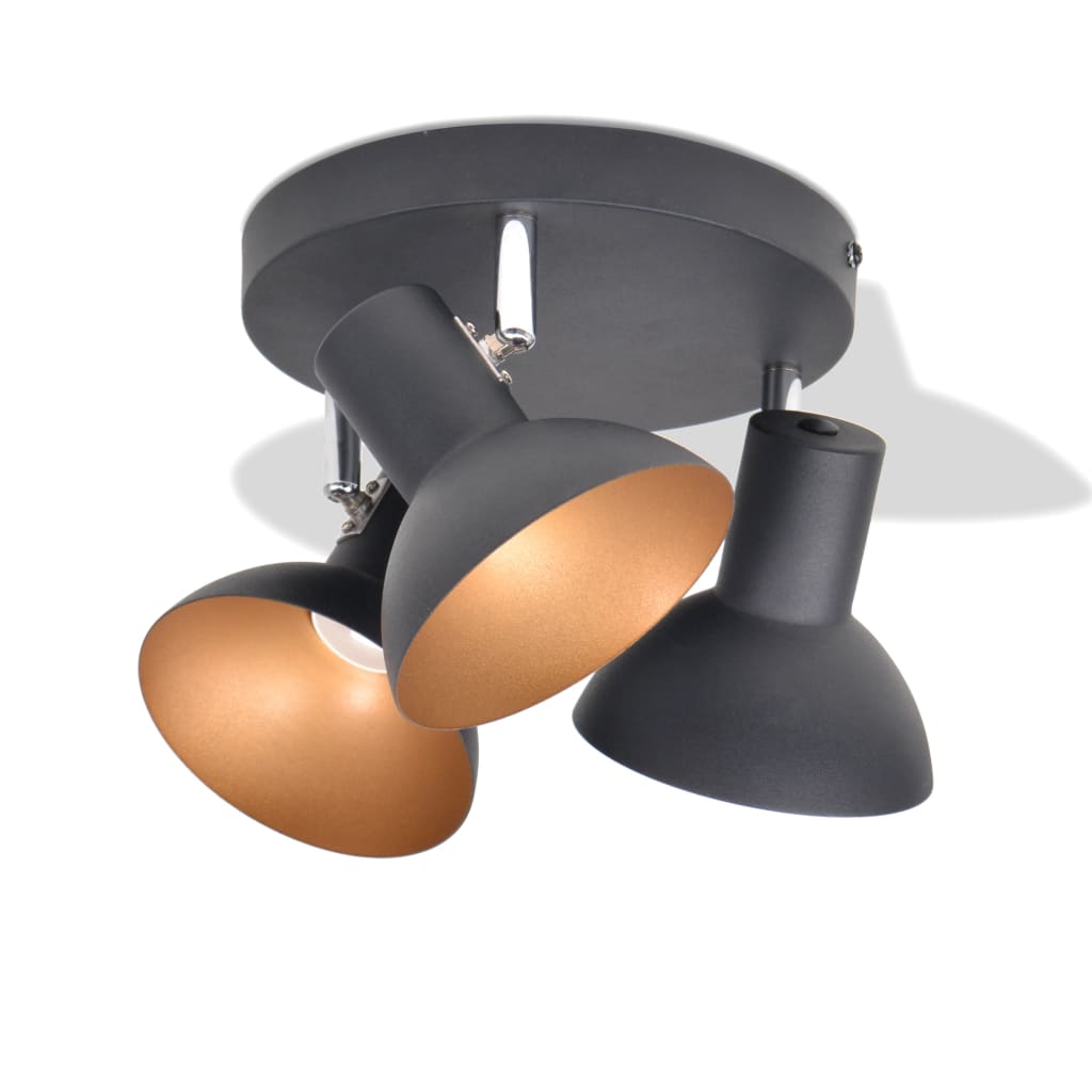 Deckenlampe für 3 Glühbirnen E27 Schwarz und Gold