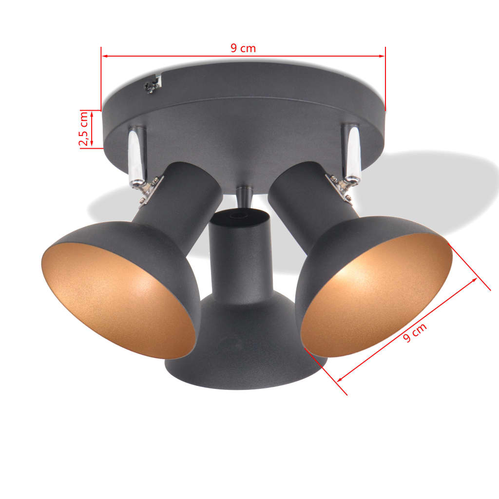 Deckenlampe für 3 Glühbirnen E27 Schwarz und Gold