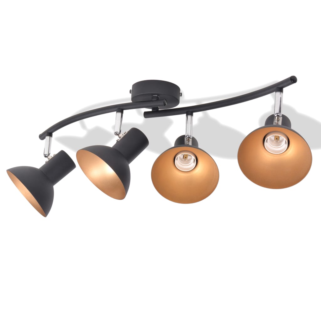 Deckenlampe für 4 Glühbirnen E27 Schwarz und Gold