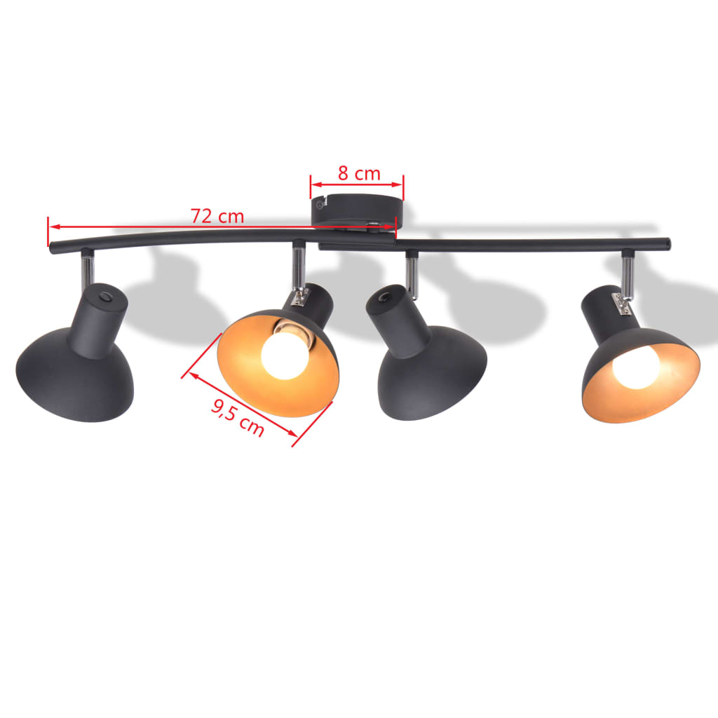 Deckenlampe für 4 Glühbirnen E27 Schwarz und Gold