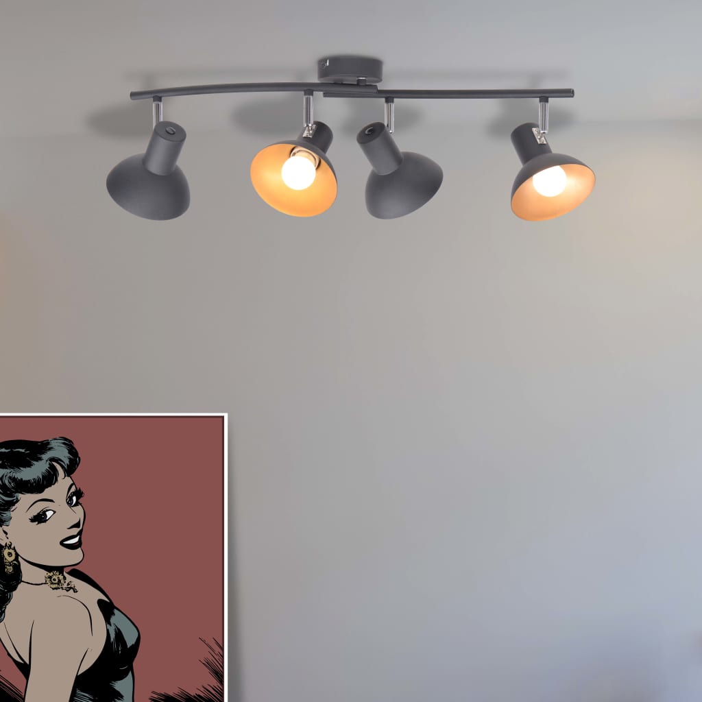 Deckenlampe für 4 Glühbirnen E27 Schwarz und Gold