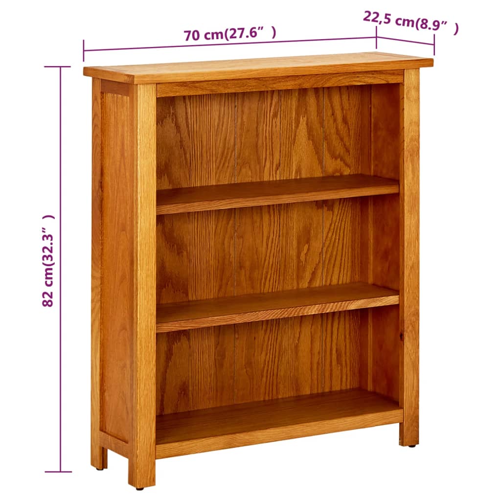 Bibliothèque 3 compartiments 70x22,5x82 cm en chêne massif