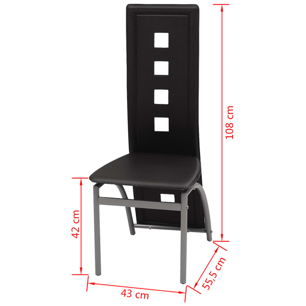 Chaises de salle à manger, lot de 6, similicuir noir