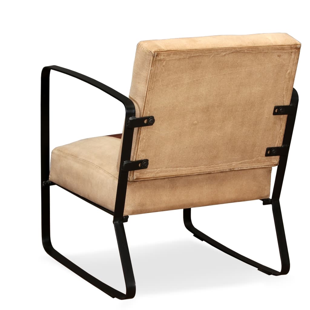 Loungesessel Braun Echtleder und Canvas