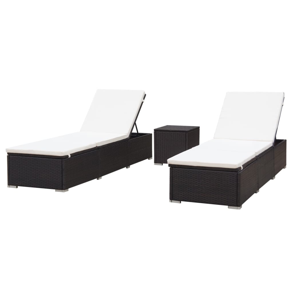 Chaise longue 2 pièces avec table, en résine tressée, marron