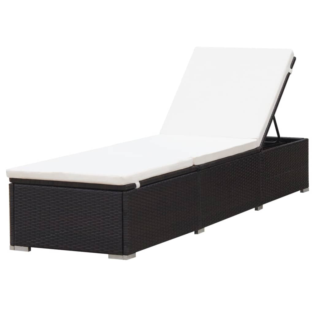 Chaise longue 2 pièces avec table, en résine tressée, marron
