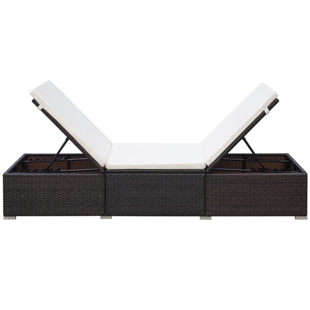 Chaise longue 2 pièces avec table, en résine tressée, marron