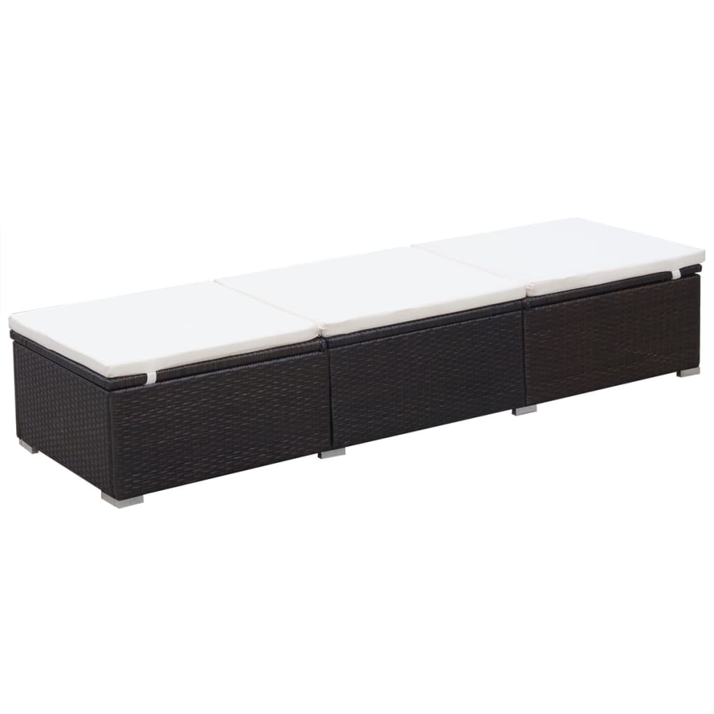 Chaise longue 2 pièces avec table, en résine tressée, marron