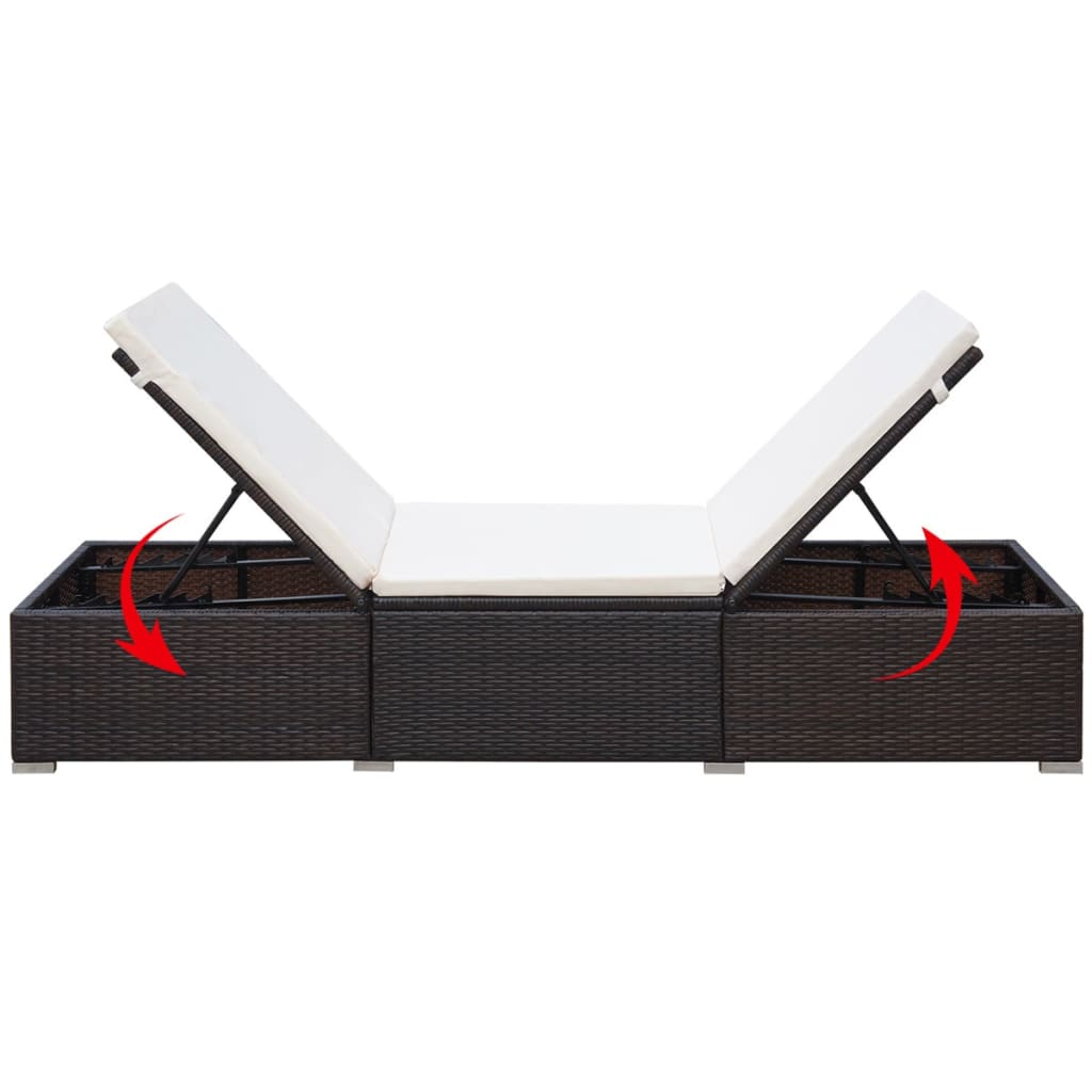 Chaise longue 2 pièces avec table, en résine tressée, marron