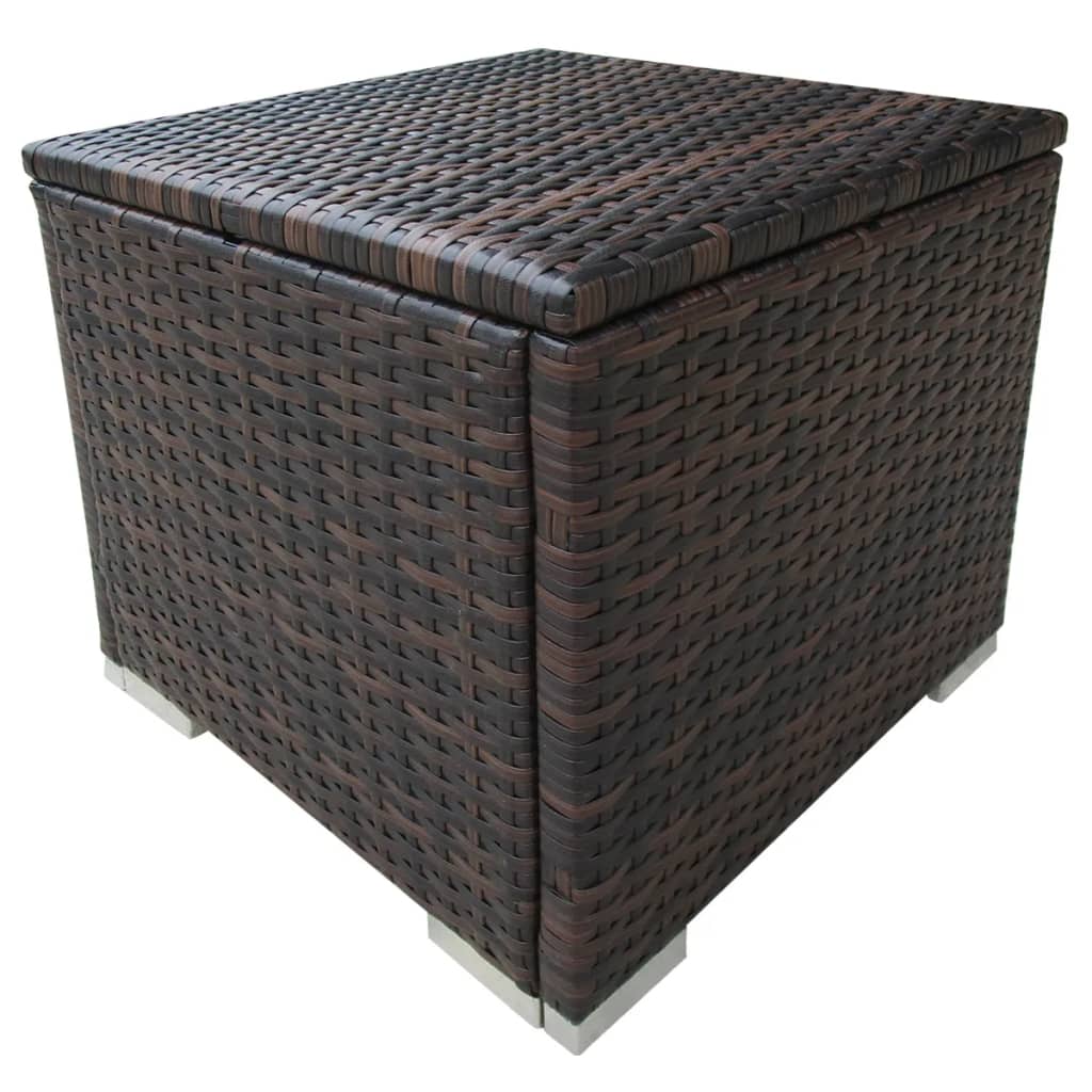 Chaise longue 2 pièces avec table, en résine tressée, marron