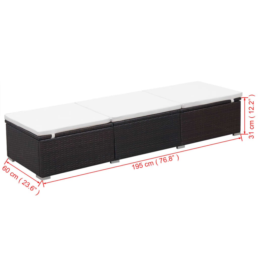 Chaise longue 2 pièces avec table, en résine tressée, marron
