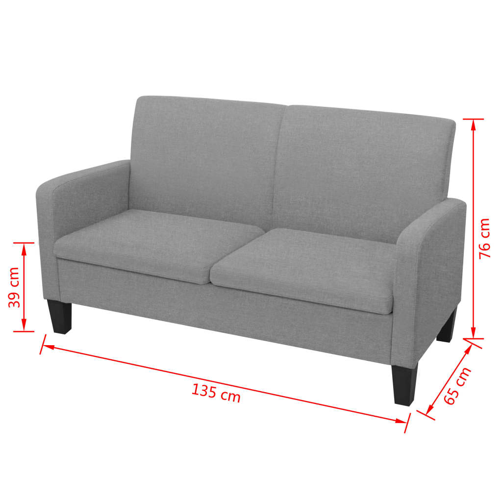 Canapé 2 places 135 x 65 x 76 cm gris clair