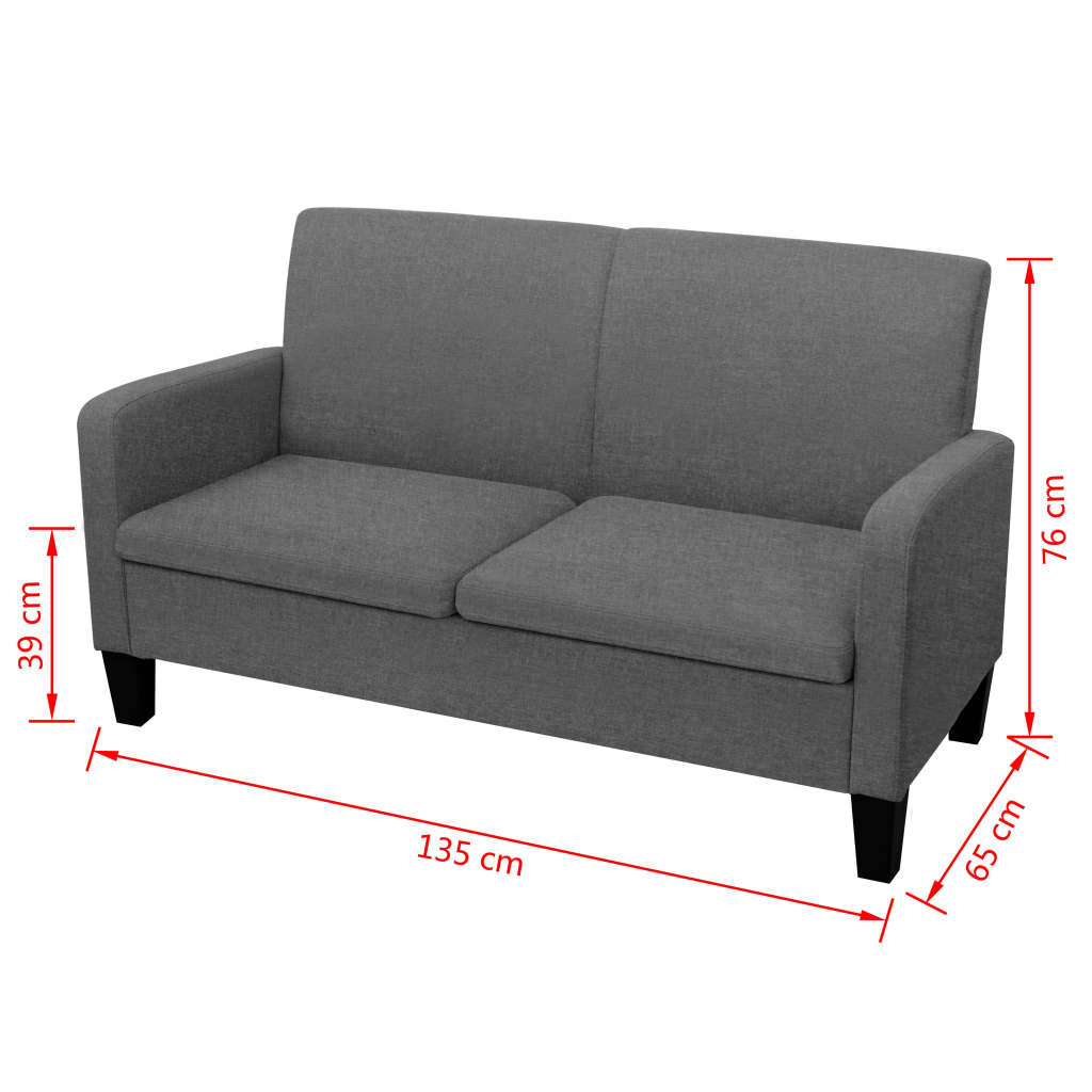 Canapé 2 places 135 x 65 x 76 cm gris foncé