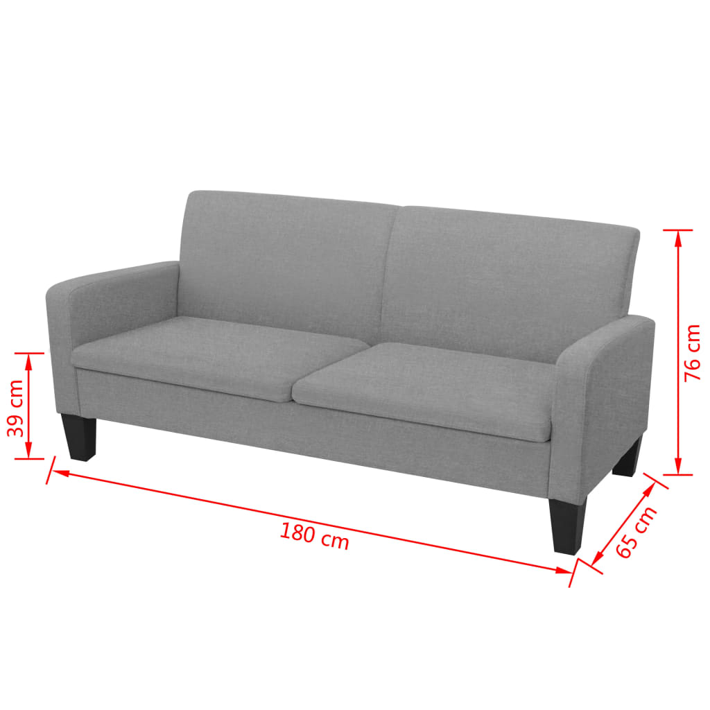 Canapé 3 places 180x65x76 cm gris clair