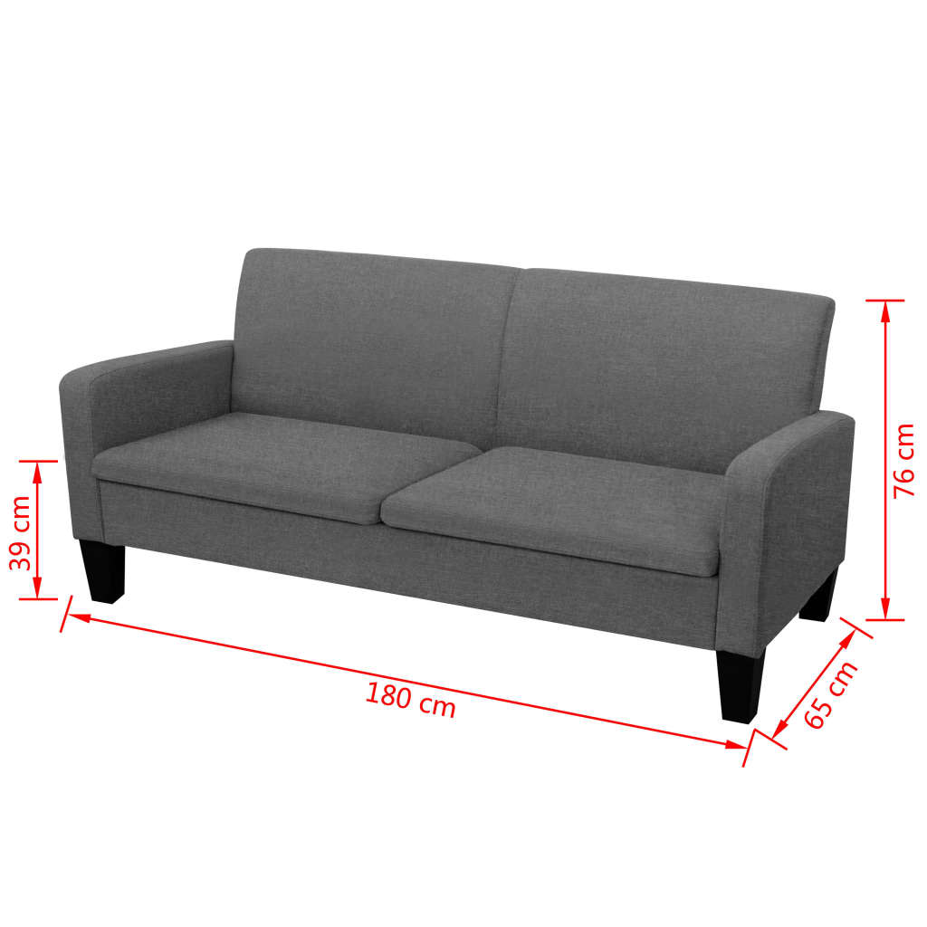 Canapé 3 places 180 x 65 x 76 cm gris foncé