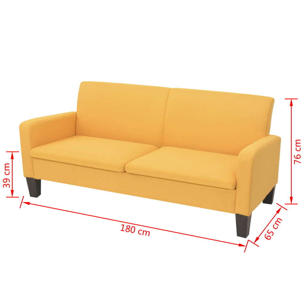 Canapé 3 places 180 x 65 x 76 cm jaune