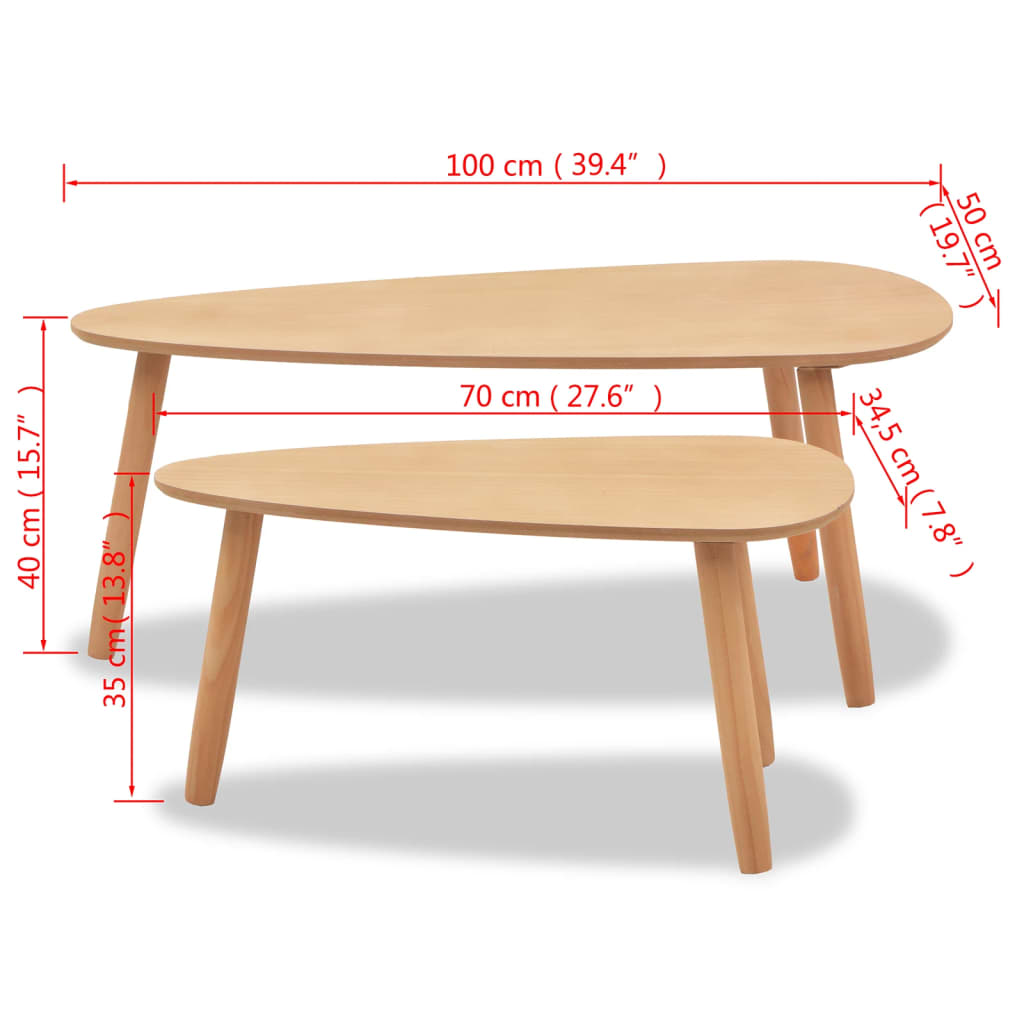 2-piece coffee table set solid pine brown
