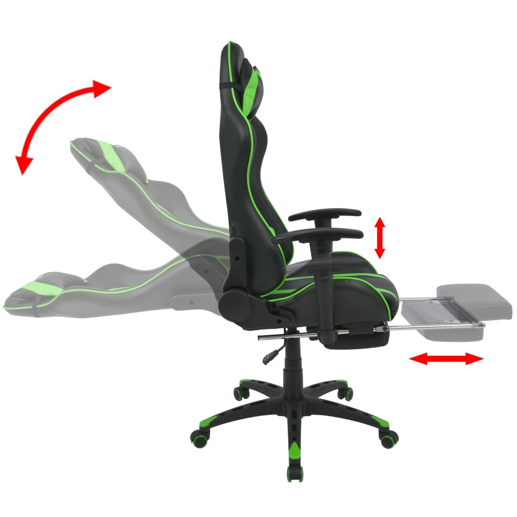 Neigbarer Racing-Bürostuhl mit Fußstütze Grün