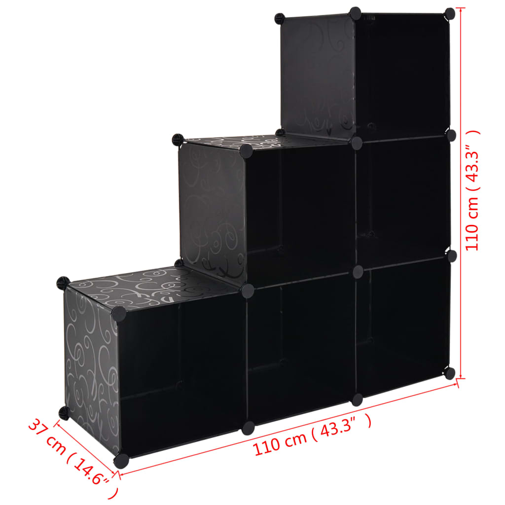 Étagère cube à 6 compartiments noire