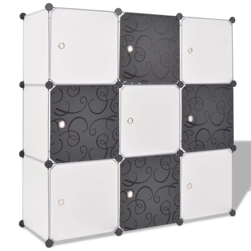 Shelving system cube shelf with 9 compartments black and white