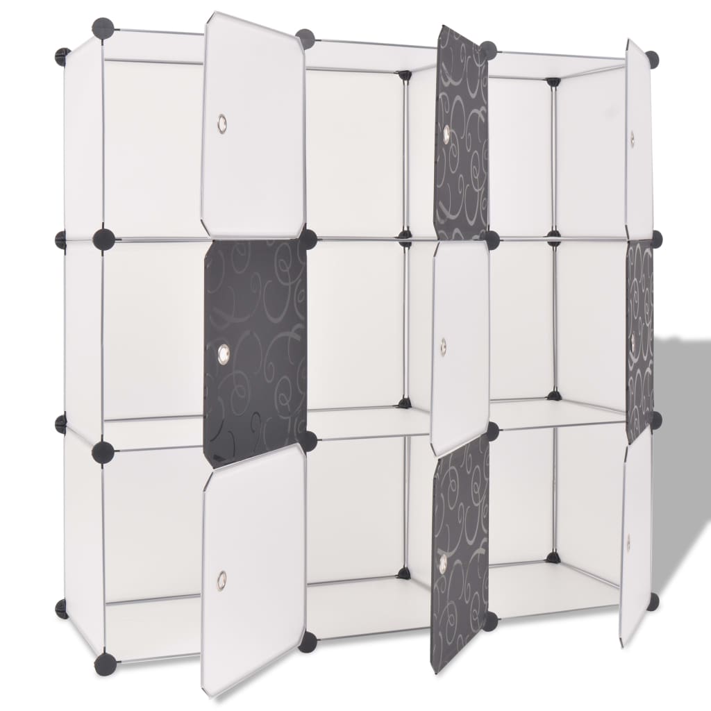 Shelving system cube shelf with 9 compartments black and white