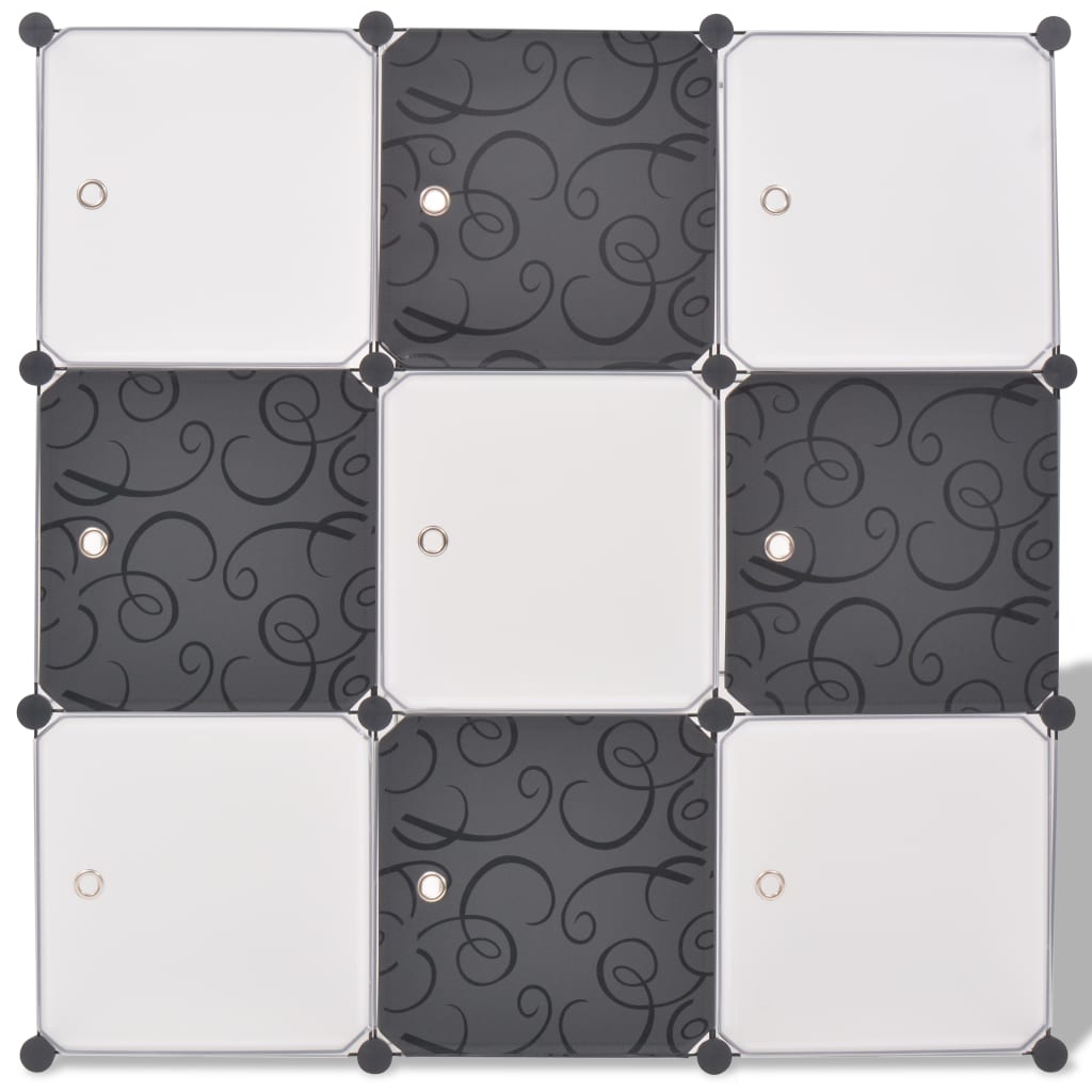 Shelving system cube shelf with 9 compartments black and white