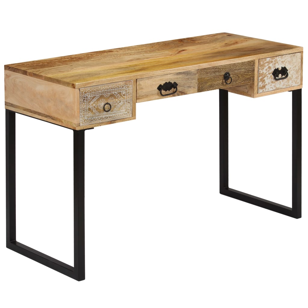 Schreibtisch Mangoholz Massiv und Echtleder 117x50x76 cm