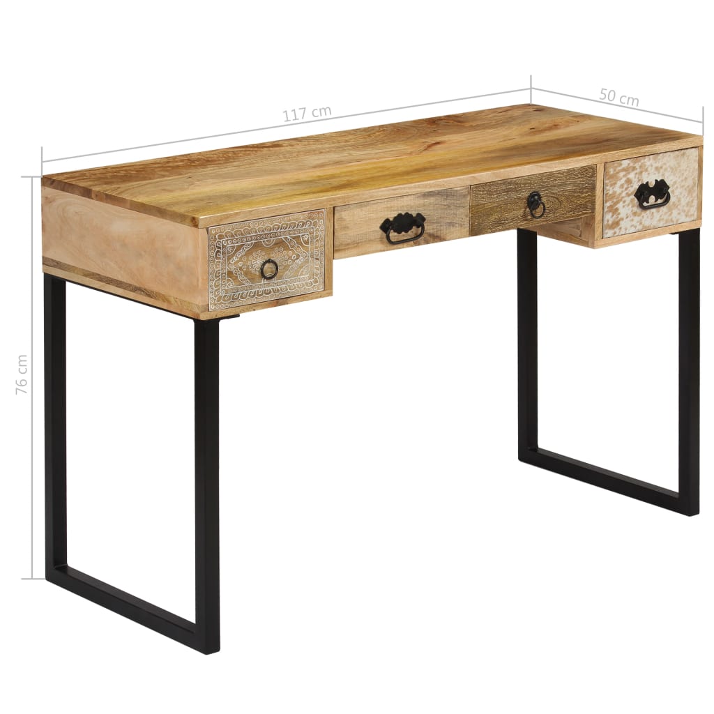 Schreibtisch Mangoholz Massiv und Echtleder 117x50x76 cm