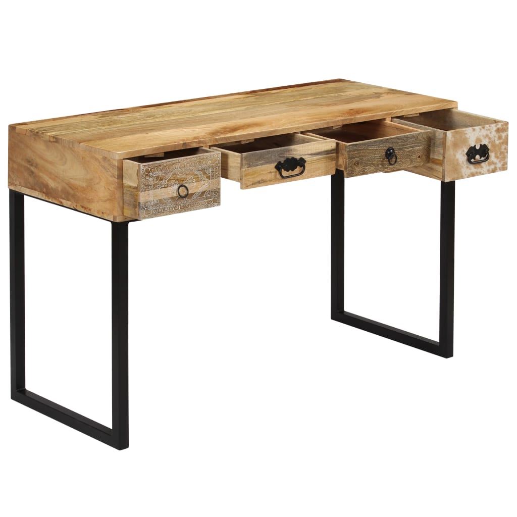 Schreibtisch Mangoholz Massiv und Echtleder 117x50x76 cm