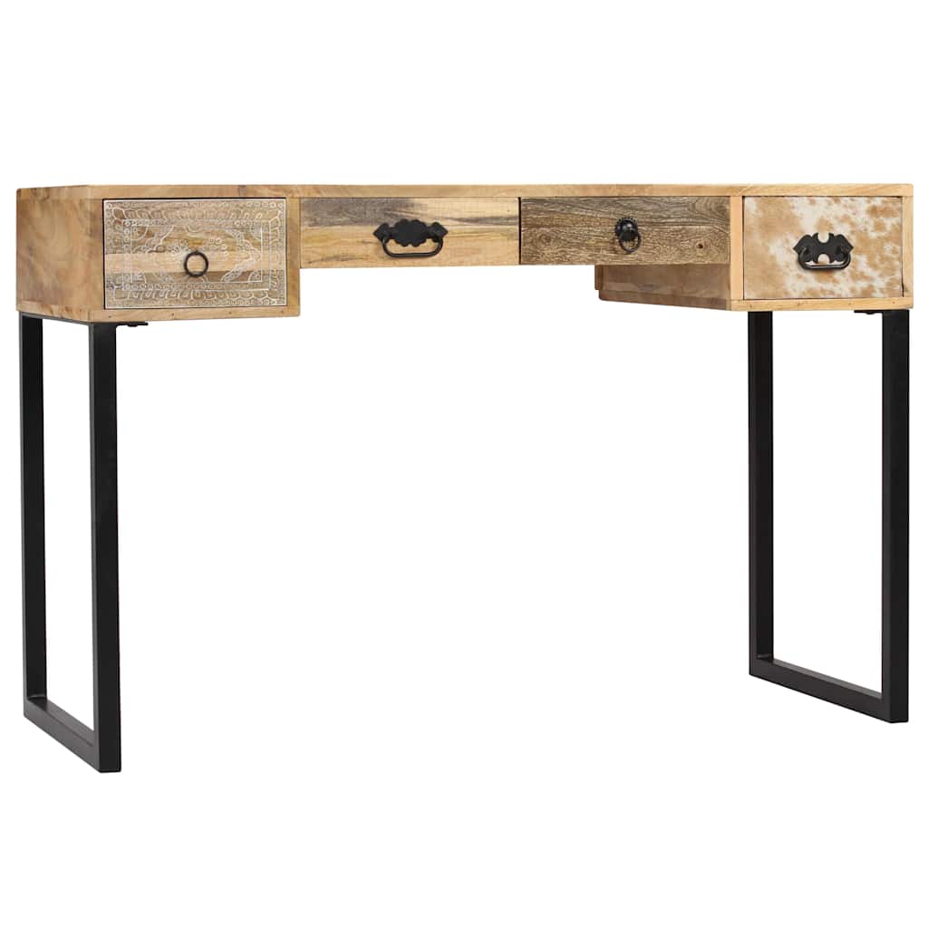 Schreibtisch Mangoholz Massiv und Echtleder 117x50x76 cm