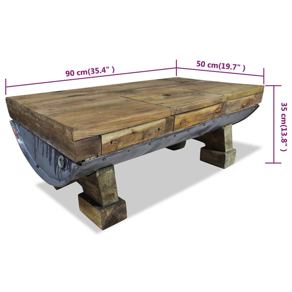 Table basse en bois de récupération mixte 90x50x35 cm