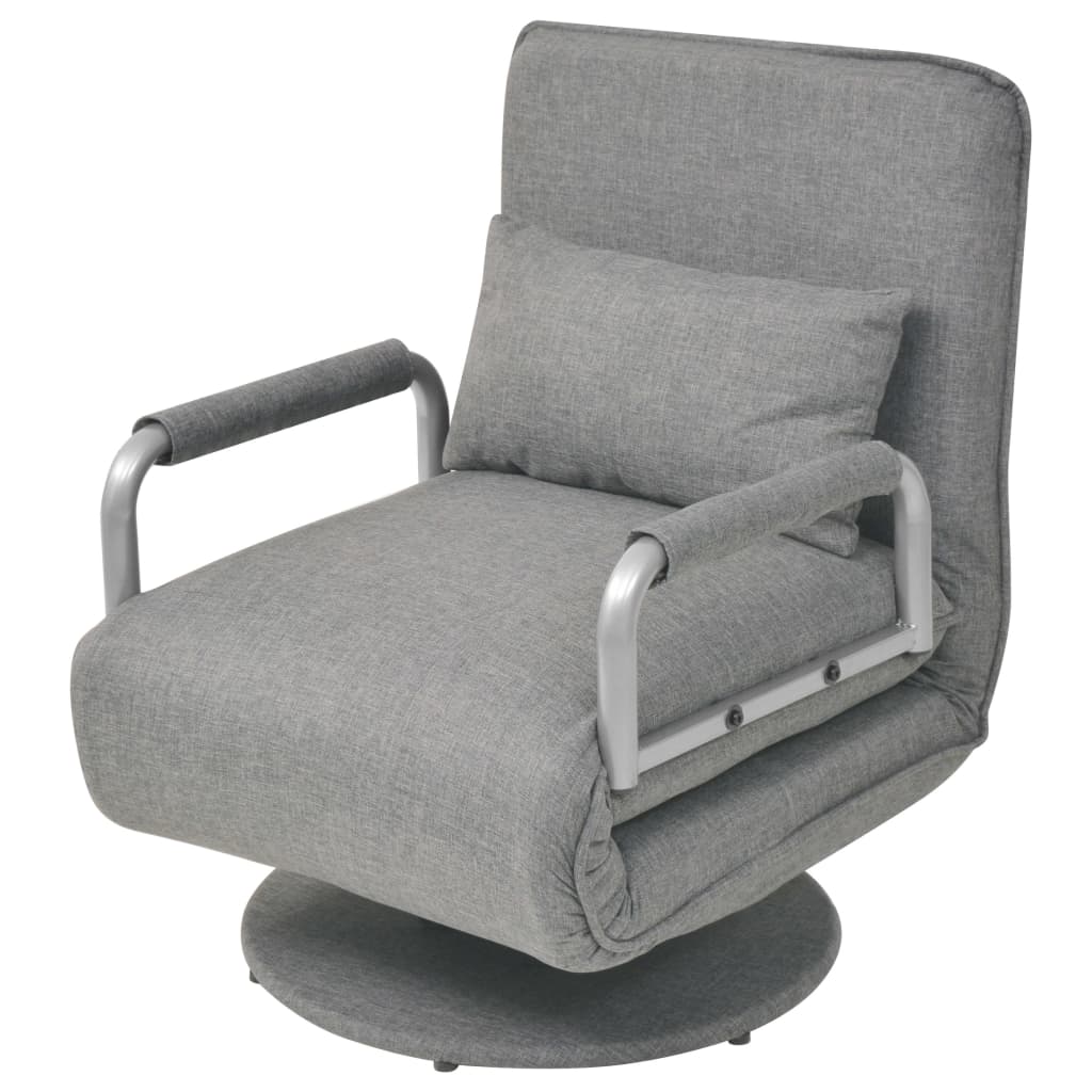 Fauteuil pivotant et canapé-lit en tissu gris clair