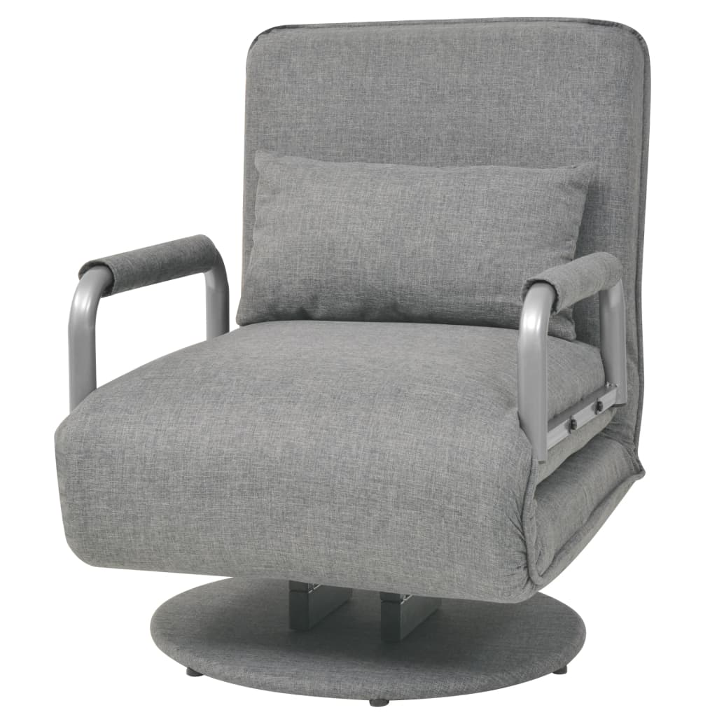 Fauteuil pivotant et canapé-lit en tissu gris clair